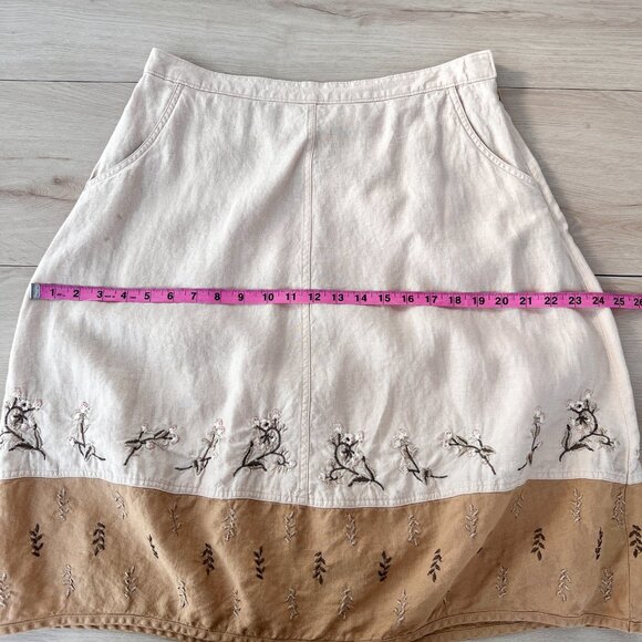 J. Jill Floral Embroidered Linen A-Line Cream Skirt w Pockets Size 10 / Cottage - Picture 14 of 16